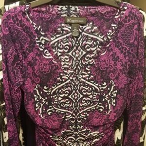INC Purple Patterned Blouse with Long Sleeves